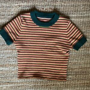 CROPPED VINTAGE STRIPE SHORT SLEEVE SWEATER SZ XS/S